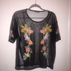 ZARA sheer embroidered shortsleeved shirt